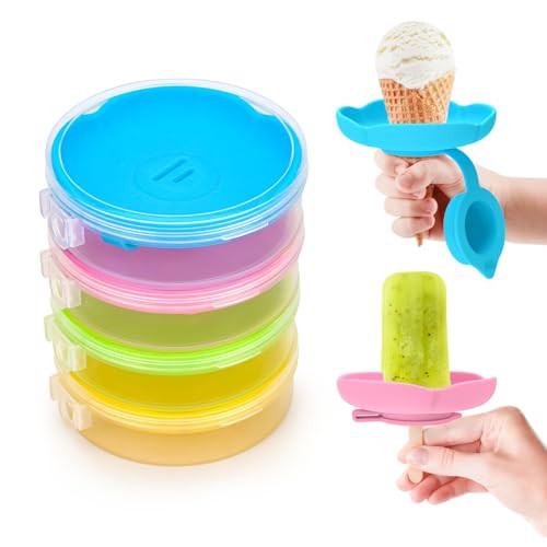 MORLIKE Silicone Popsicle Holders with Travel Case, Mess Free Ice Cream Cone Holders for Kids to Manage Melting Frozen Treats, Reusable & Dishwasher Safe Popsicle Drip Catcher for Party Home (4 Pack) | Amazon (US)