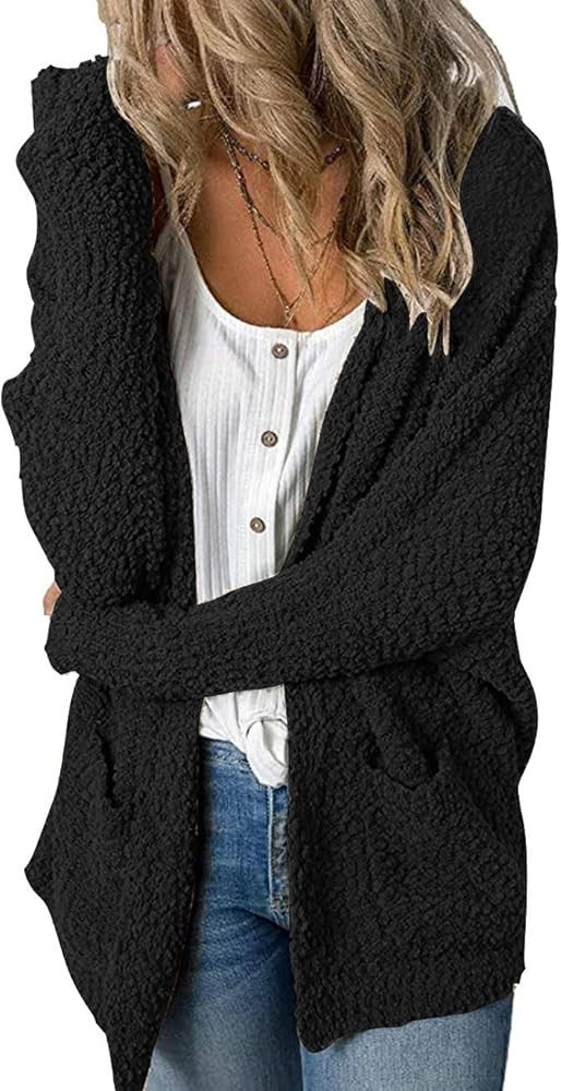 MEROKEETY Women's Long Sleeve Soft Chunky Knit Sweater Open Front Cardigans Outwear Coat | Amazon (US)