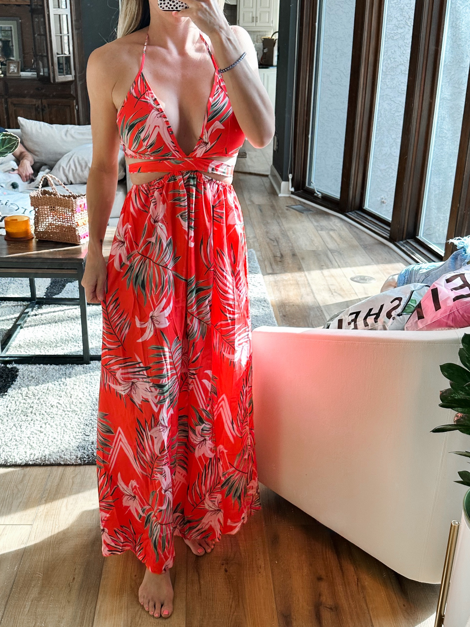 Under $14 Shein find 😱 This one is amazing for beach vacation, cruises, or resorts. Wearing size XS. So many amazing colors available. Tropical Floral Print Backless Knot Halter Neck Cut Out Slit Thigh Maxi Dress

#LTKunder50 #LTKtravel #LTKstyletip