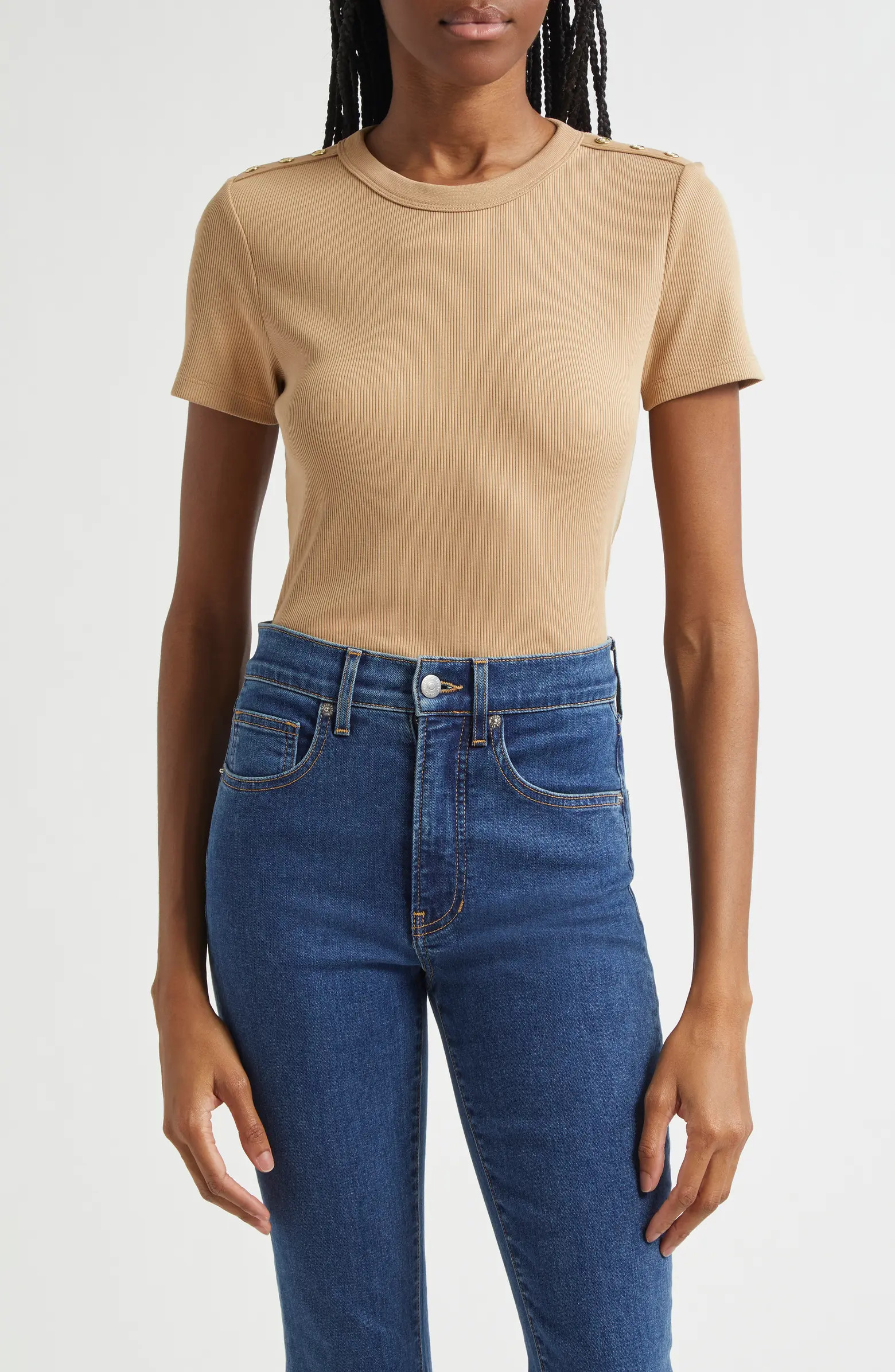 Veronica Beard Draya Button Detail Rib Top | Nordstrom | Nordstrom