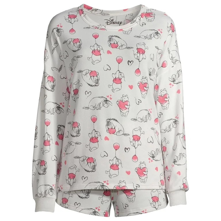 Disney Long Sleeve Round Neck Graphic Print Pajamas (Women's or Women's Plus) 2 Piece Set | Walmart (US)