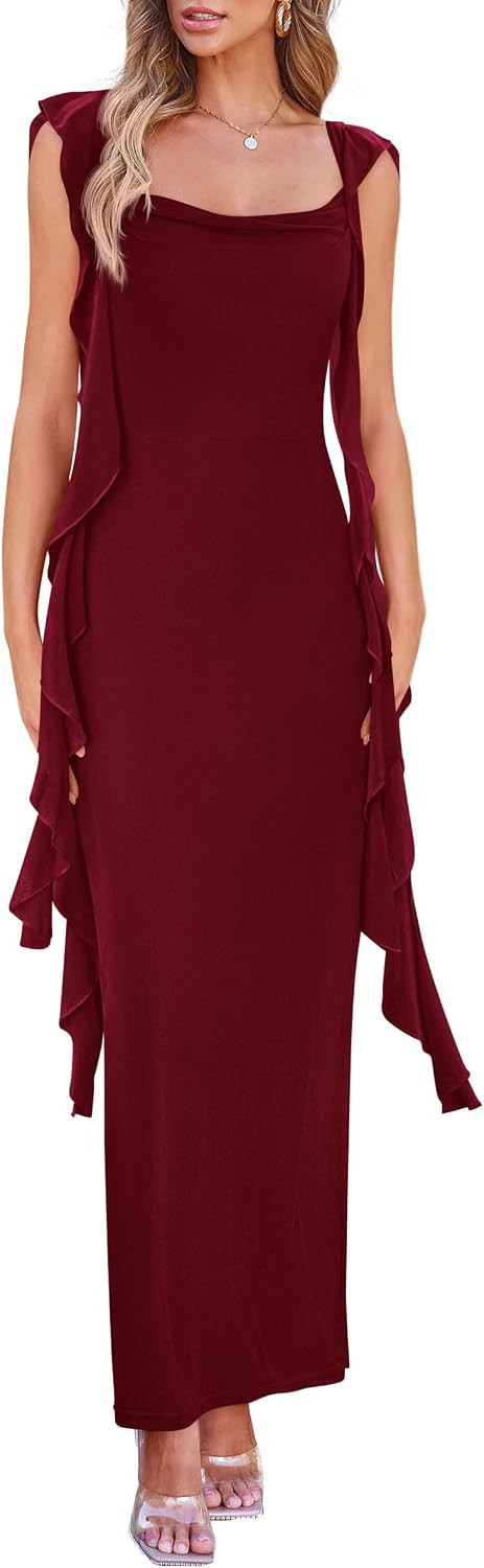PRETTYGARDEN Summer Dresses for Women Ruffle Bodycon Maxi Dress | Amazon (US)