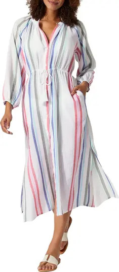 Stripe Long Sleeve Cotton Blend Cover-Up Dress | Nordstrom
