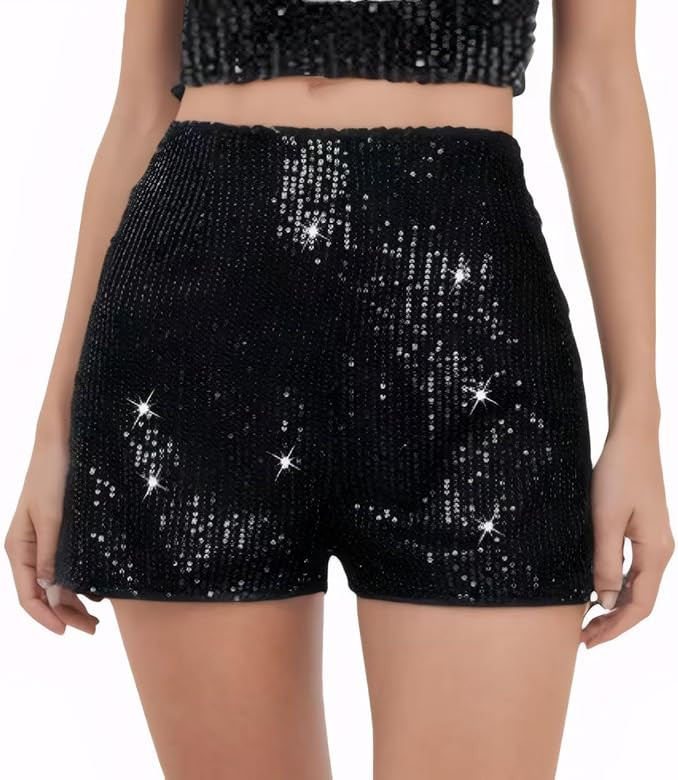 Women's Sequin Sparkle Elastic High Waist A Line Party Concert Shorts | Amazon (US)