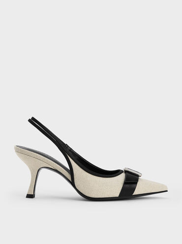 Chalk Anita Linen Buckled Pointed-Toe Slingback Pumps | CHARLES & KEITH | Charles & Keith US