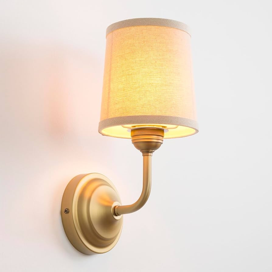 Vintage Fabric Wall Sconce with Funnel Linen Cloth Shade, E26 Hardwired Indoor 1-Light Wall Mount... | Amazon (US)