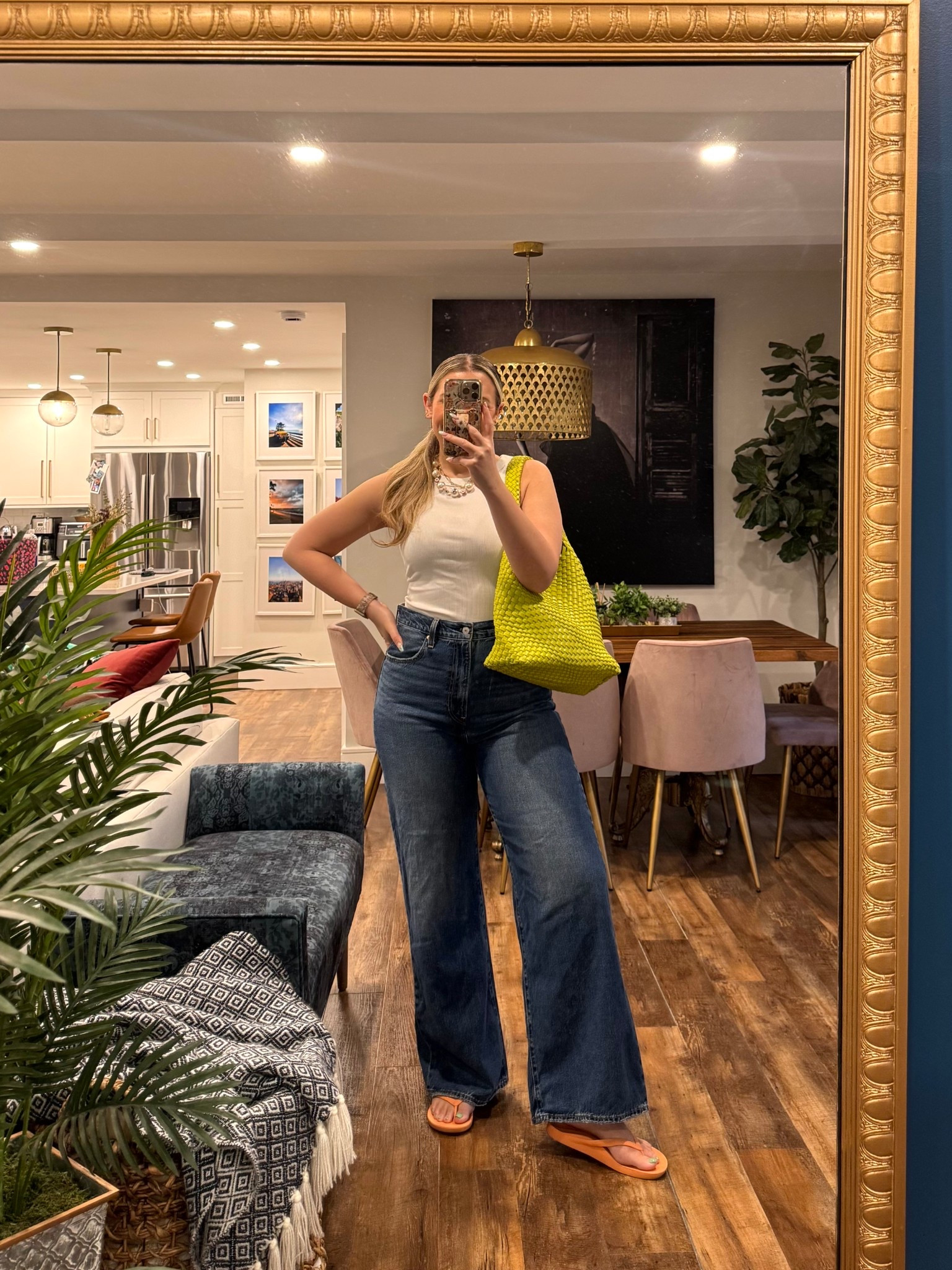 Levi’s wide leg rib cage jeans wearing a 31, true to size. Tank size small. Best flip flops ever! Great support. 

#LTKStyleTip #LTKMidsize #LTKSeasonal