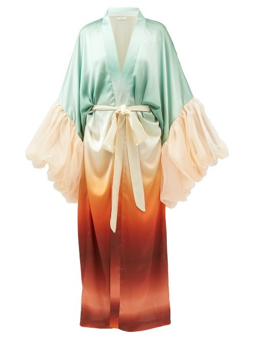 Fe Noel - Ruffled Sleeve Ombré-stripe Satin Robe - Womens - Multi | Matches (US)