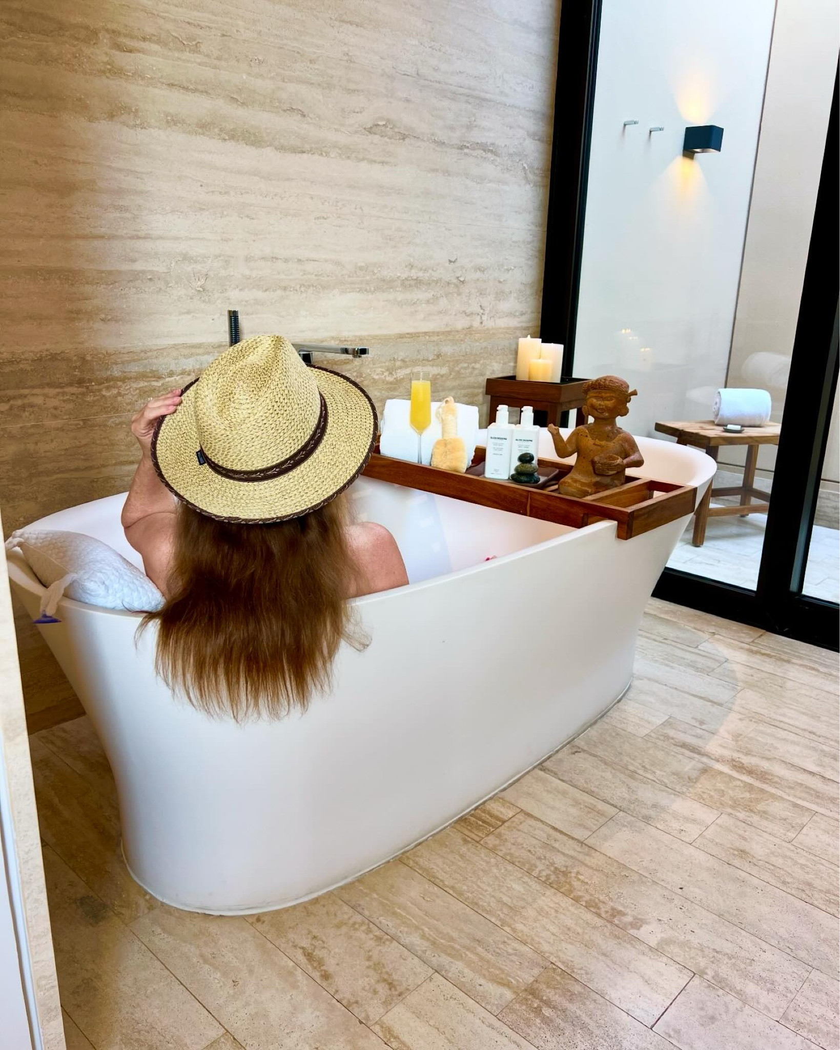 If you need me, I'll be in this bubble bath until further notice 🛁 

I took the waters and soaked away my cares in this magnificent tub in Los Cabo recently at @MontageLosCabos ☀️ The bathroom had both an indoor and outdoor shower. Yes, I tried each! 

I reset my wellness on this trip to Los Cabos and will return soon for more! The spa here has splendid garden lounges – complete with steam rooms and jetted hot and cold plunge pools to deepen your sense of blissful rejuvenation and relaxation:) 

PS. You know I never go anywhere without a Wallaroo Hat 👒 

@LosCabosTourism ￼
@MontageLosCabos #tuboftheweek ￼ ￼ ￼ 
@wallaroohats ￼ 
#wallaroohats #VisitLosCabos #loscabos  #Cabo #CaboSanLucas
#wellnesstravel #wellness  #wellnessretreat 
#spatravel #wellnessblogger  #luxurylifestyle #luxurylife #bathtub #bathtime

#LTKFallSale #LTKTravel #LTKSeasonal