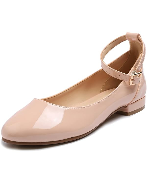 FEVERSOLE Women's Mary Jane Fashion Round Toe Easy Buckle Slip On Flats | Amazon (US)