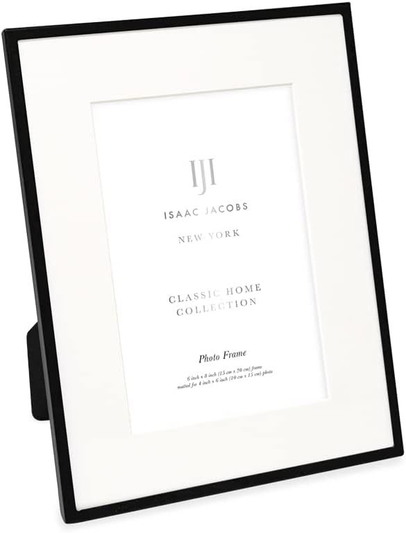 Isaac Jacobs 6x8 (Matted 4x6) Black Metal Picture Frame, Classic Metal Photo Frame Made For Table... | Amazon (US)