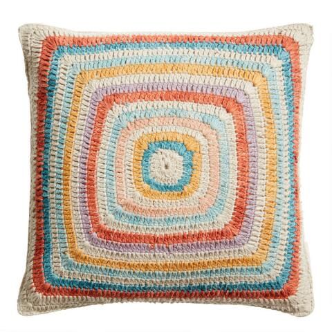 Multicolor Crocheted Tile Indoor Outdoor Throw Pillow | World Market