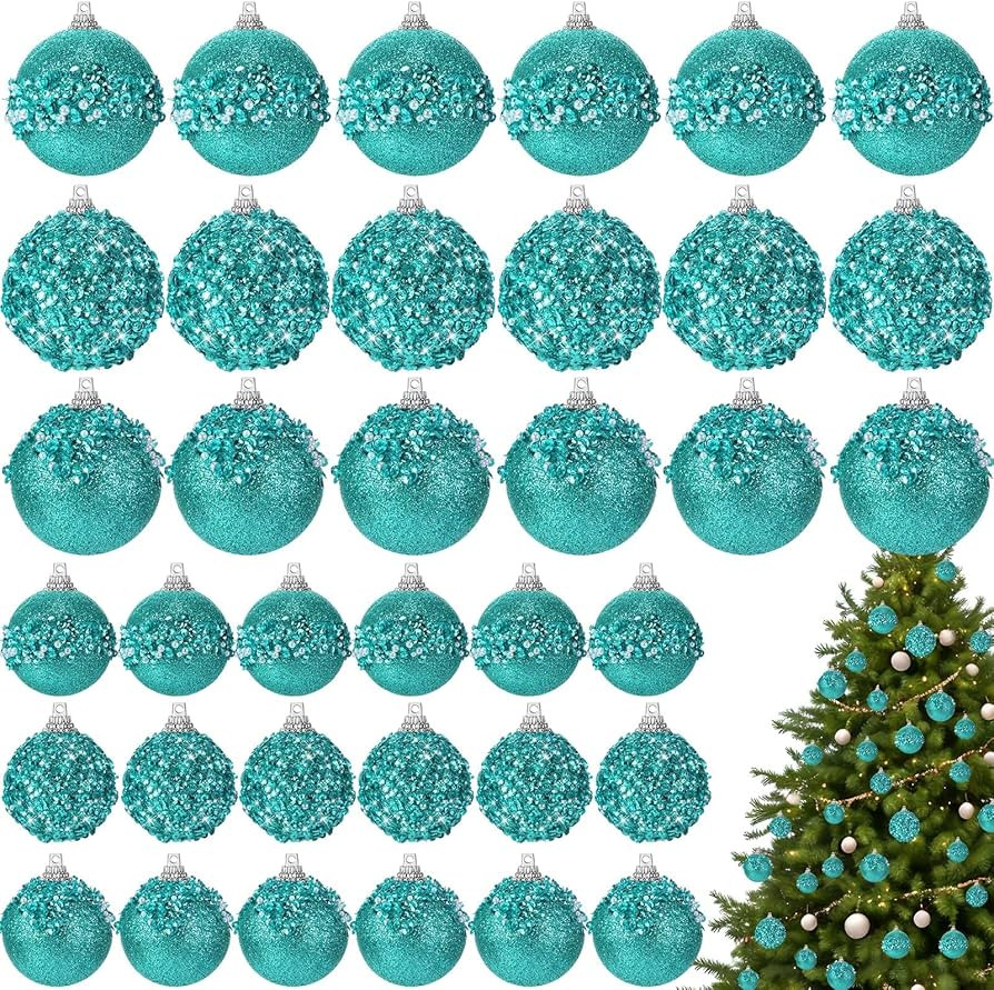 Poen 24 Pcs Glitter Christmas Ball Ornaments Set Christmas Tree Ornaments Hanging Sequin Foam Chr... | Amazon (US)