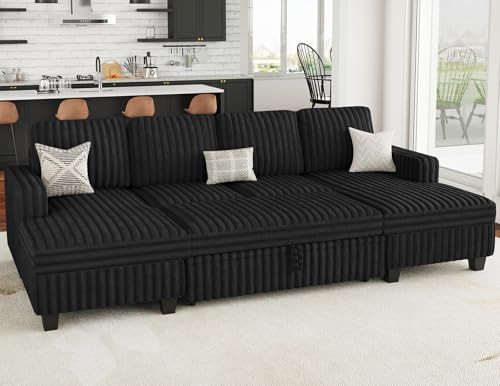 Belffin Modular Sectional Sleeper Sofa with Pull Out Couch Bed Corduroy Double Chaise with Storage Black Couch | Amazon (US)