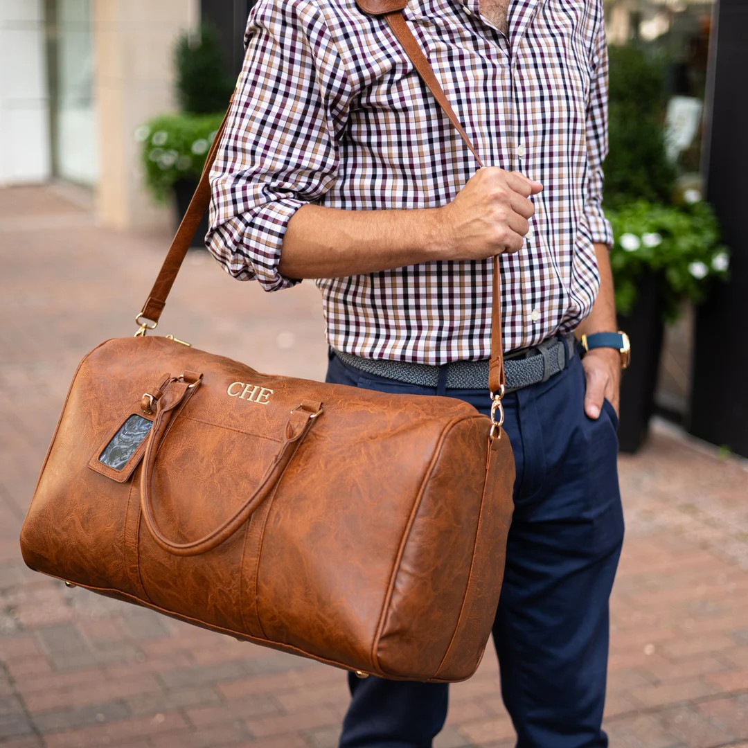MAVERICK Men's Brown Leather Duffle Bag, Birthday Gift for Him, Men's Gifts, Guy Gift, Christmas ... | Etsy (US)