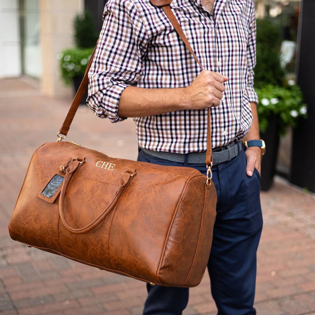 MAVERICK Men's Brown Leather Duffle Bag, Birthday Gift for Him, Men's Gifts, Guy Gift, Christmas ... | Etsy (US)
