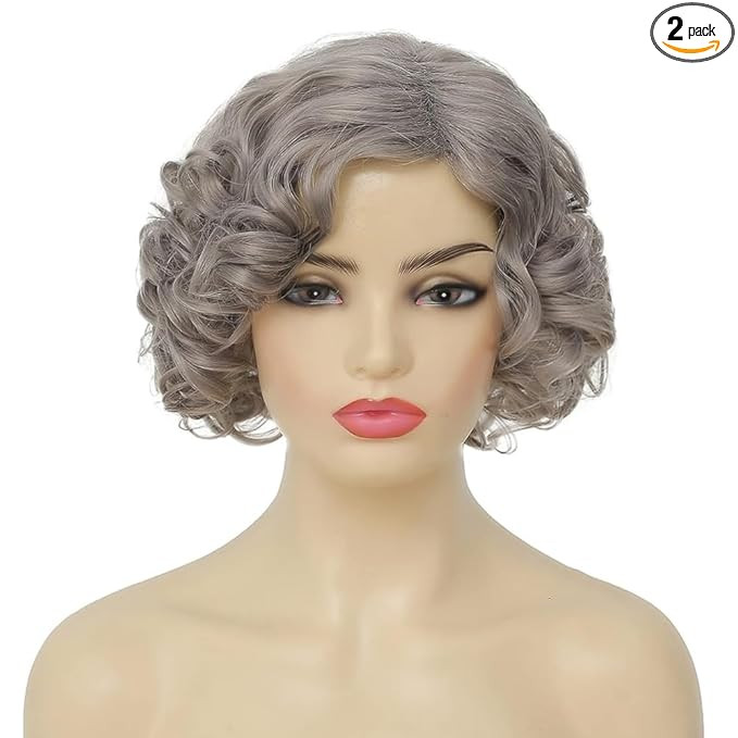 Grey Short Curly Wig for Women Finger Wave Wigs Natural Heat Resistant Synthetic Hair for Daily C... | Amazon (US)