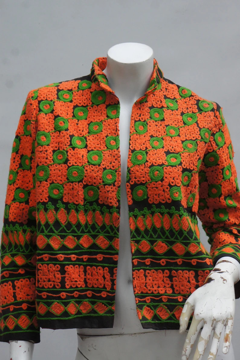 Vintage 60s-70s Embroidered Indian Jacket Size X-Small Boho Hippie Retro | Etsy (US)