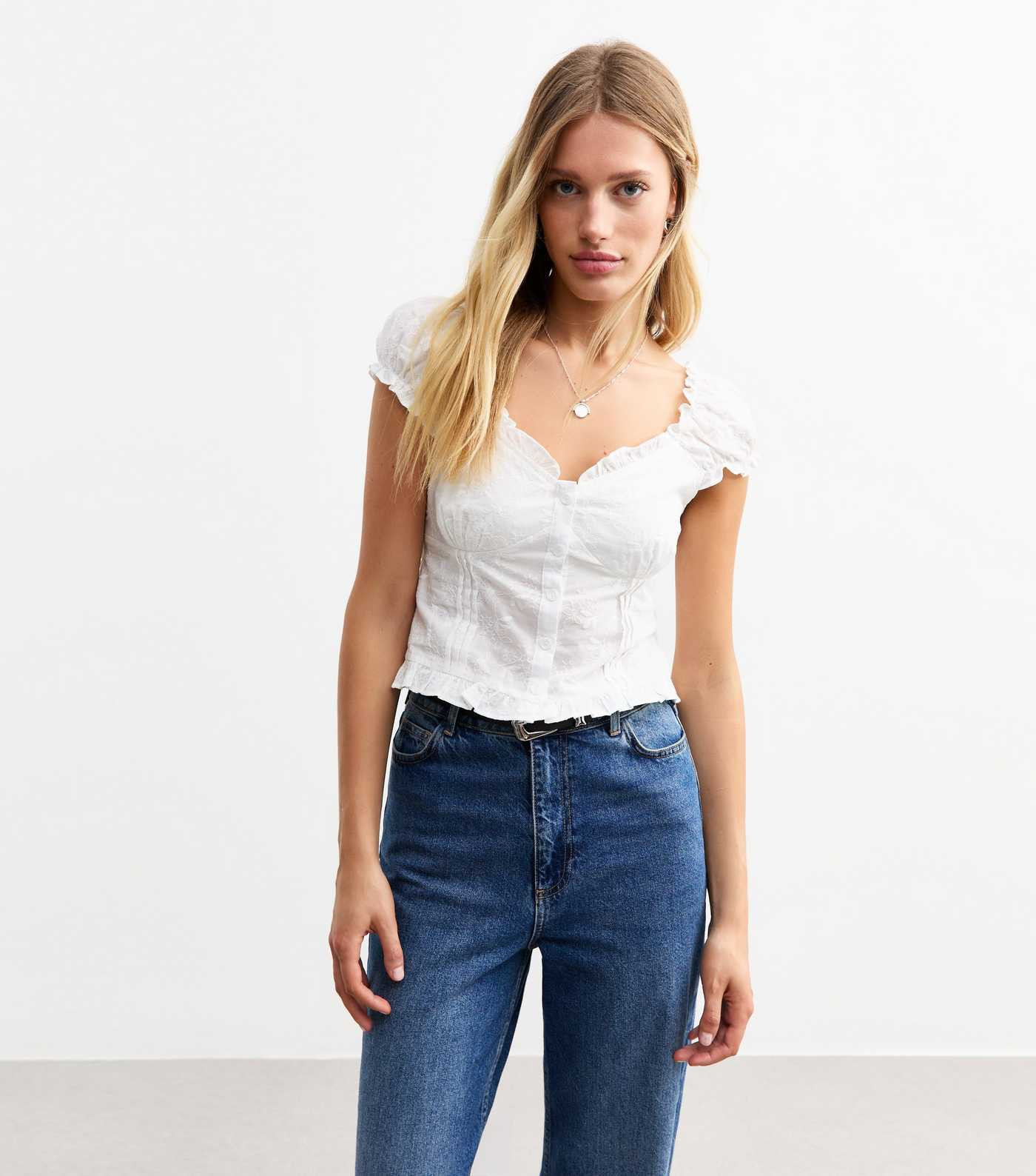 Off White Floral Embroidered Buttoned Milkmaid Top | New Look | New Look (UK)