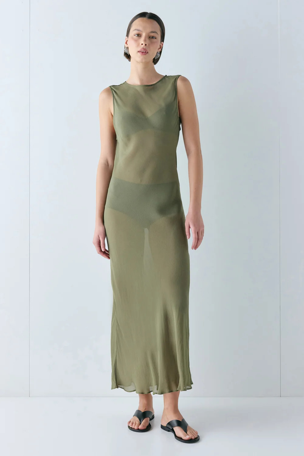 Francesca Sheer Maxi Dress Olive | VRG Grl