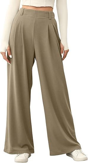 EVALESS Women's Wide Leg Pants Elastic High Waisted Waffle Knit Casual Palazzo Pants Trousers wit... | Amazon (US)