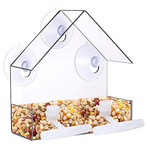 Zeqeey Lightweight Window Bird Feeder Clear Acrylic Transparent Birdfeeder Outside Food Holder with Suction Cup for Feeding Garden Outdoor Wild Small Bird Sparrow Robin | Amazon (US)