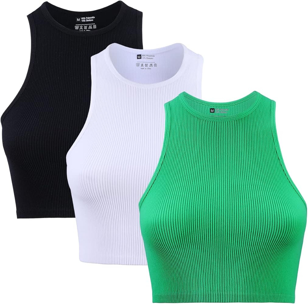 X-SNOW FALCON 3 Pieces Women's Seamless Ribbed Crop Tank Top Crew Neck Basic Solid Color Vest Top... | Amazon (US)