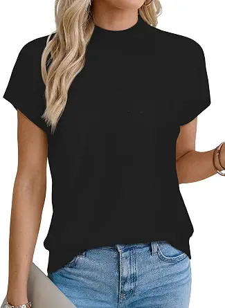Womens Short Sleeve Sweater Mock Neck Casual Pullover | Amazon (US)