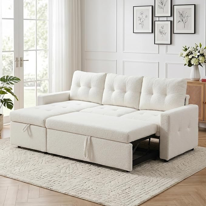 Pull Out Sleeper Sofa Bed with Storage Chaise, 80.7" L-Shaped Teddy Sectional Couch, Convertible ... | Amazon (US)