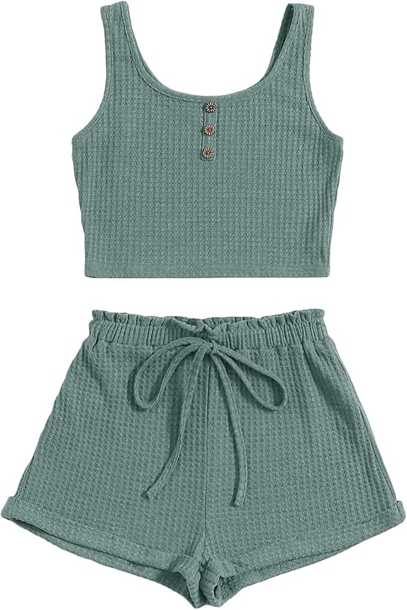 Floerns Women's Knit 2 Piece Lounge Set Shorts and Crop Tank Top Outfit | Amazon (US)
