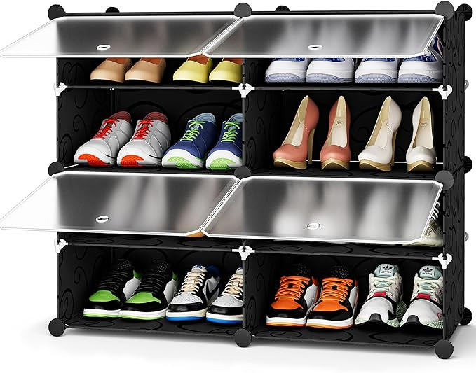 HOMIDEC Shoe Rack, 4 Tier Shoe Storage Cabinet 16 Pair Plastic Shoe Shelves Organizer for Closet ... | Amazon (US)