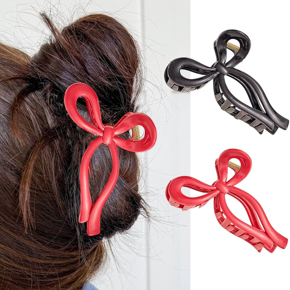 2Pcs Bow Soft Silicone Hair Claw Clips Red Black Bow-Knot Hair Barrettes Shark Clip Strong Grip S... | Amazon (US)