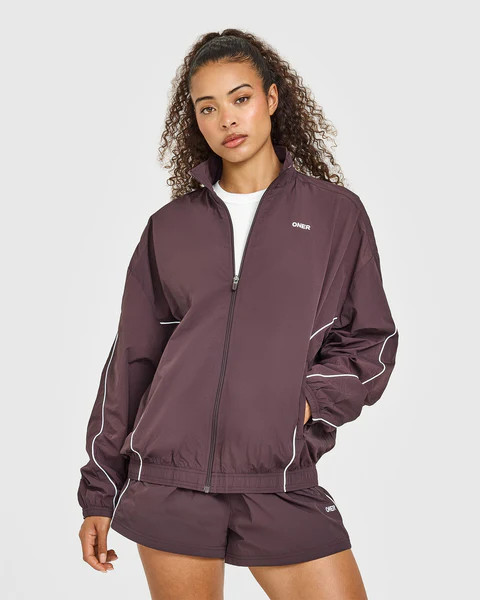Oversized Piped Woven Track Jacket 
 Deep Umber Brown | Oner Active (UK / US)