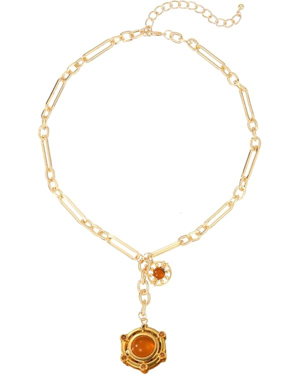 18K Gold-tone Plated Necklace for Women Chunky Agate Pendent Choker Dianty Sun Heart Necklace Uni... | Amazon (US)