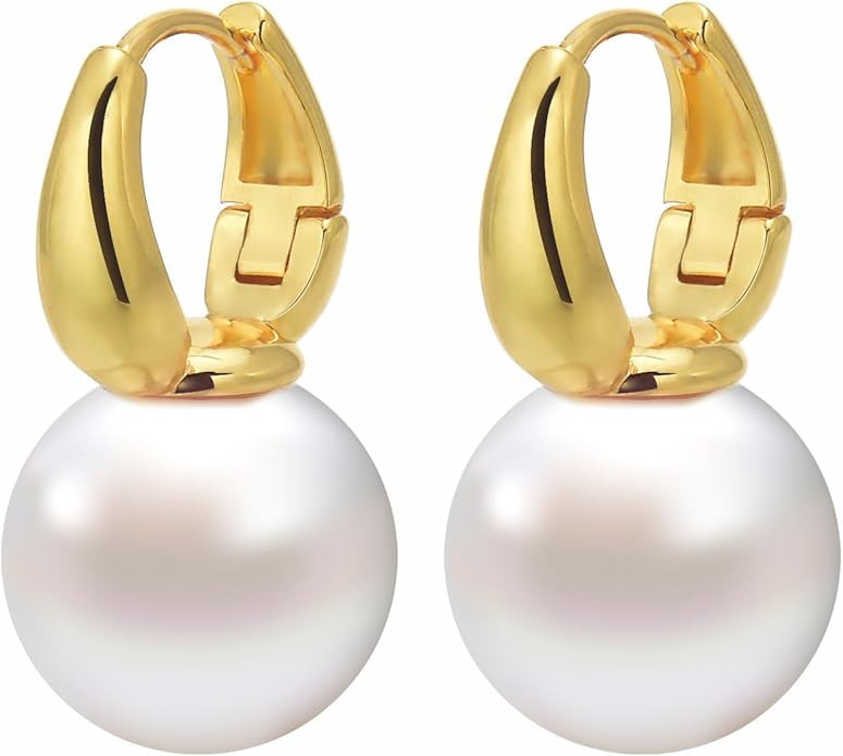 HUGE TOMATO Pearl Drop Earrings, 14mm Elegant Big Pearl Earrings for Women, 14K Gold Plated Hoop ... | Amazon (US)