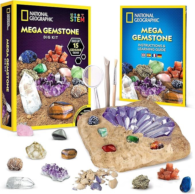 NATIONAL GEOGRAPHIC Mega Gemstone Dig Kit – Dig Up 15 Real Gemstones and Crystals, Science/Mini... | Amazon (US)