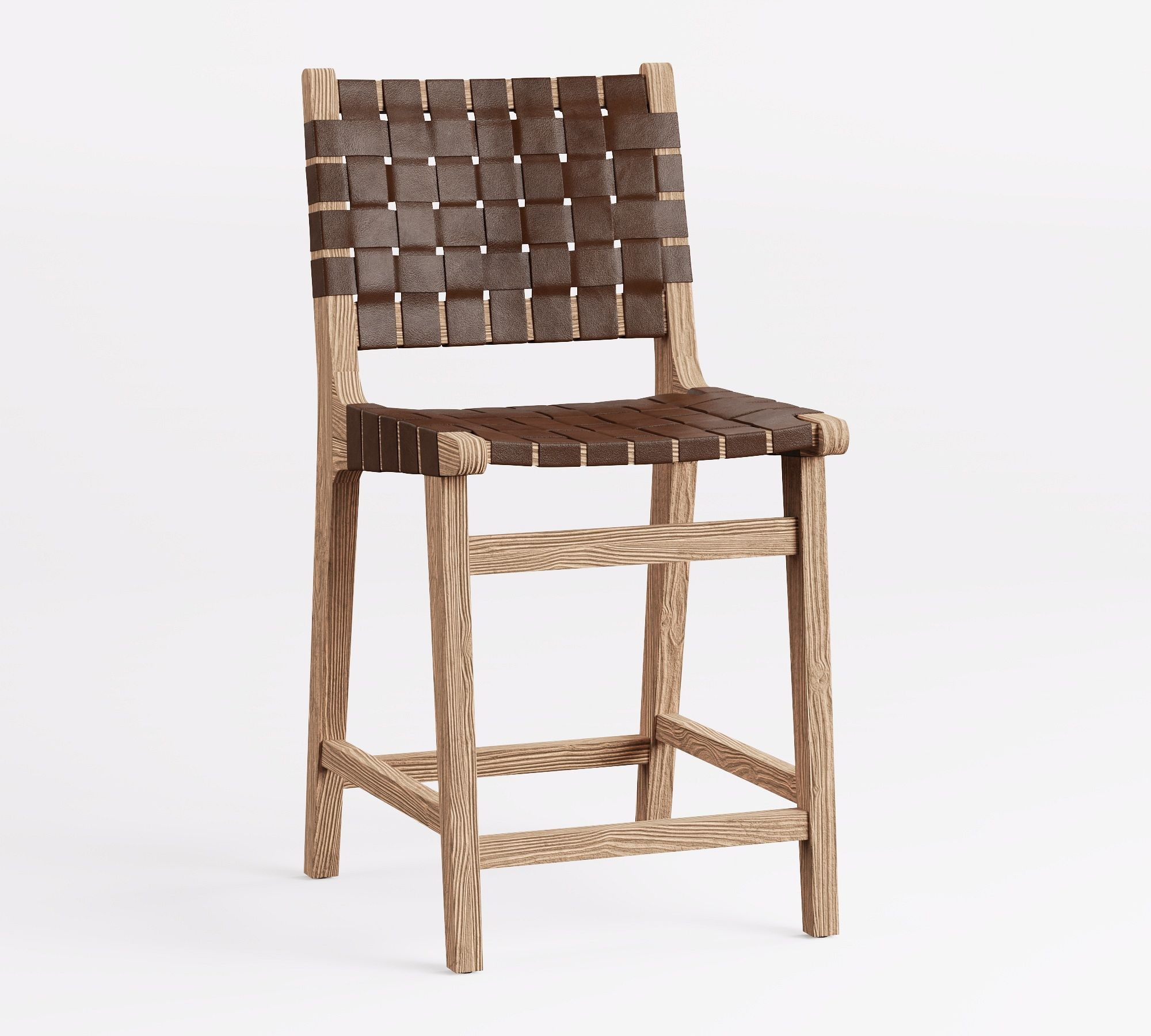 Fenton Leather Counter Height Bar Stool, Seadrift Frame, Heritage Walnut | Pottery Barn (US)