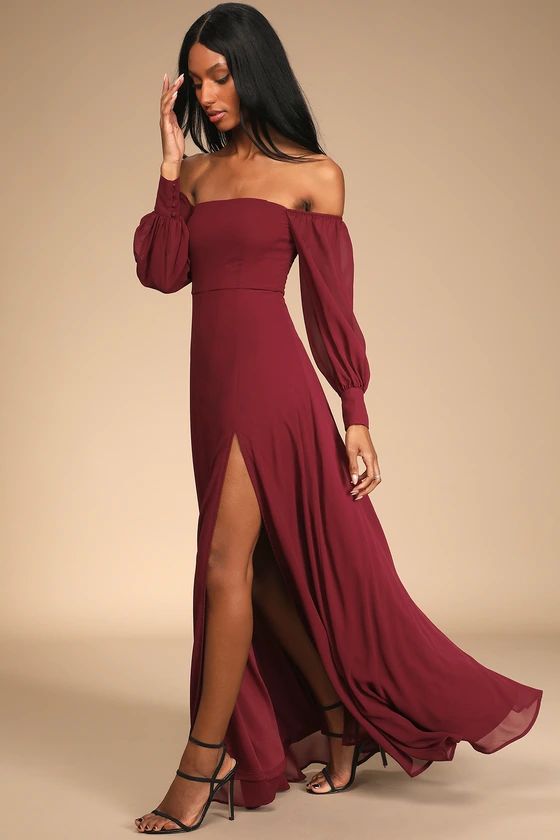Feel the Romance Burgundy Off-the-Shoulder Maxi Dress | Lulus (US)