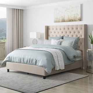 Copper Grove Buje Tufted Fabric Bed with Wings (King) - Tufted - Dark Grey | Bed Bath & Beyond