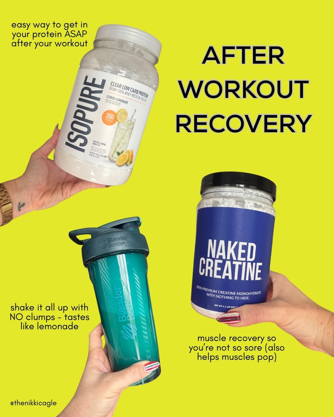 Post workout recovery routine - protein, creatine, and a shaker bottle so there’s NO clumps! This has helped with my muscle recovery so I’m not so sore (and can workout again the next day), and helped my muscles pop more. 

#LTKfitnessgoals #LTKOver40 #LTKActive