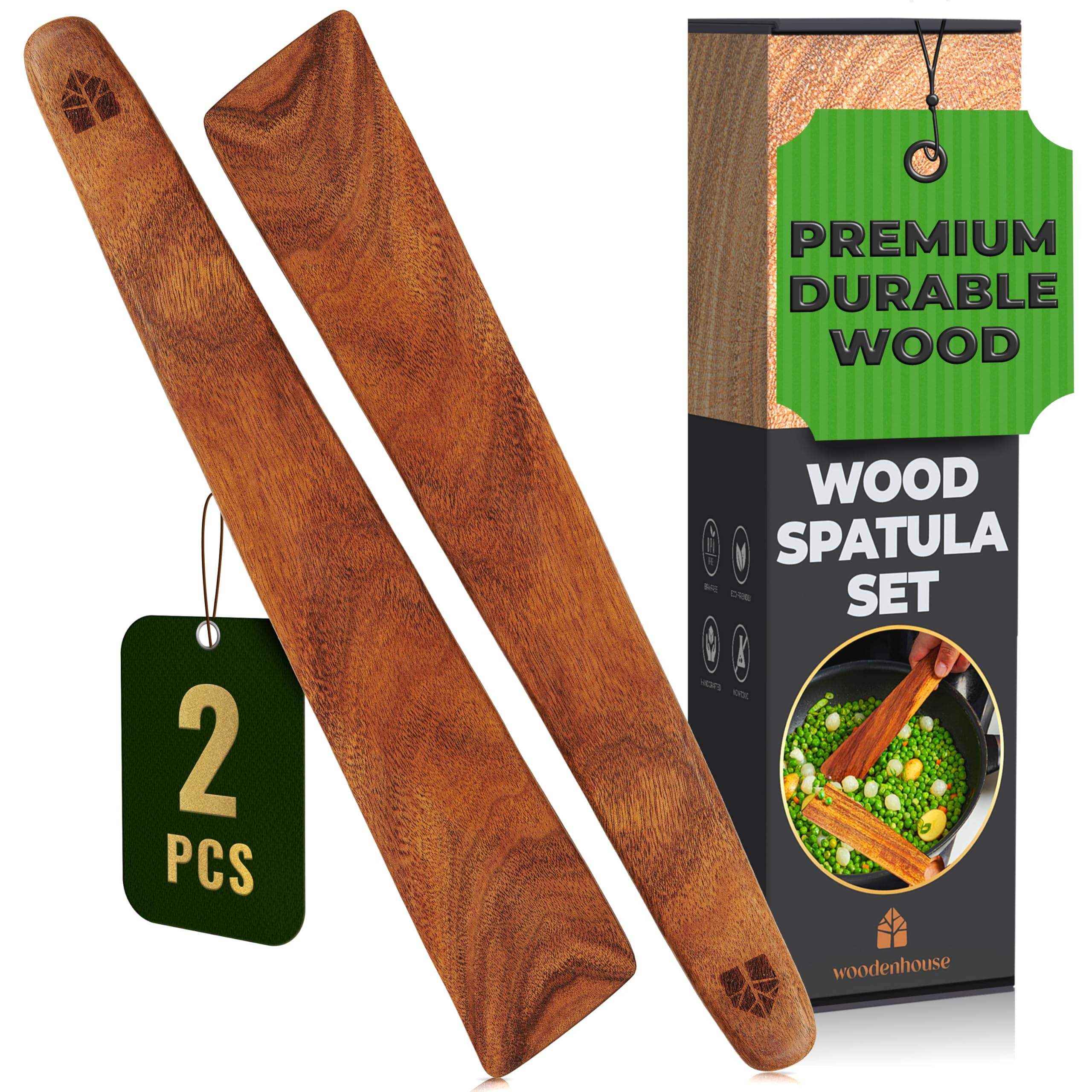 Wooden Spatula for Cooking Set of 2-12 Inch Teak Spatula for Non Stick Frying Pan - Turner & Flip... | Amazon (US)