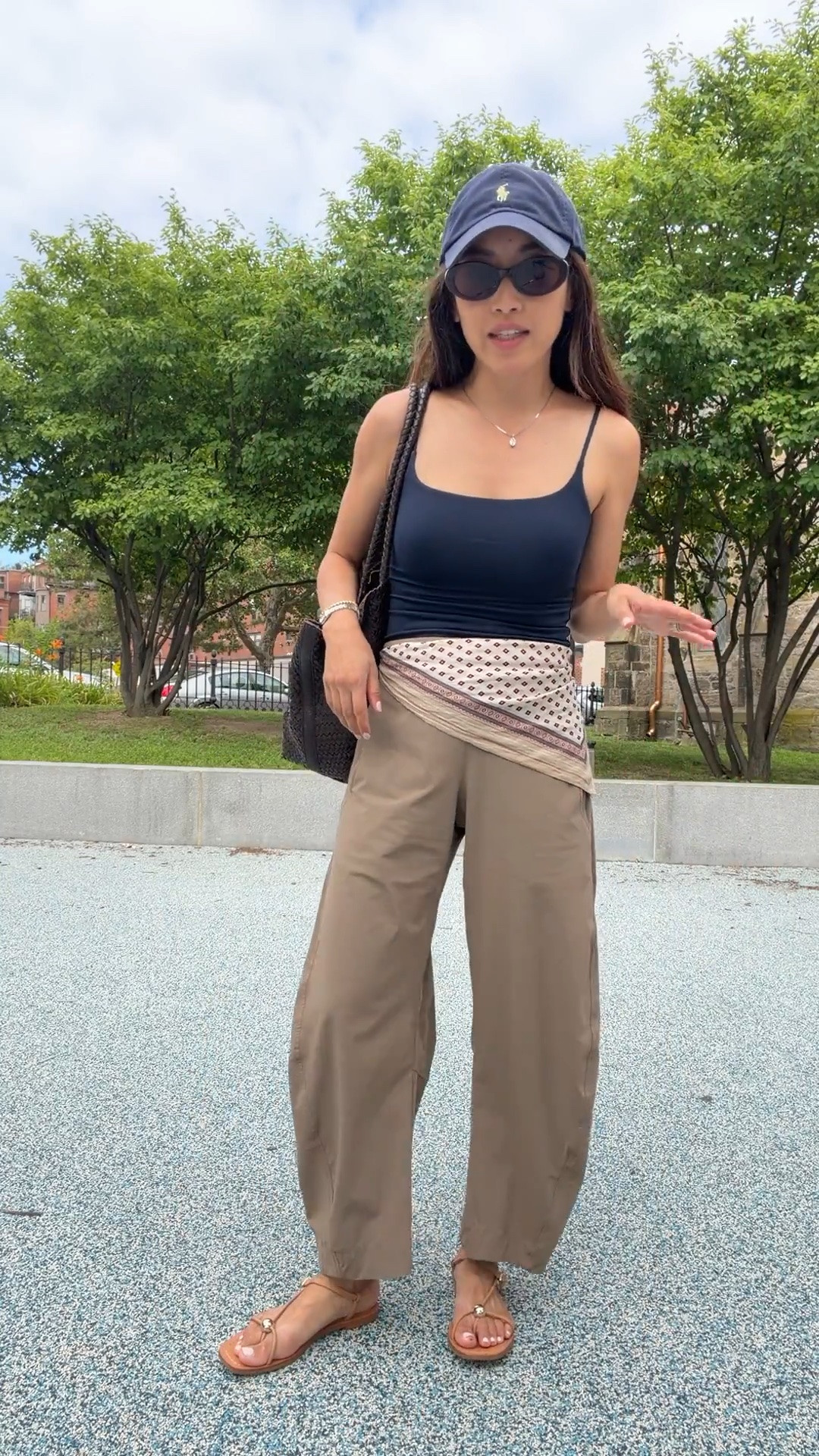 code WELCOME45 for $45 off the pants. And linked a look for less.
• Ruti pants 2 Petite in "walnut" I sized up. Stretchy waist. I do own 0P in another color and it fits, but I prefer the more relaxed fit of the 2P.
The lulu breezily pants linked under similar are amazing as well , TTS with similar fabric. I have XXS 25” in those
• Aritzia cami XS with nippies 
• Loeffler Randall sandals 
• Madewell scarf 
• Madewell woven bag 
• Polo cap

Busy mom outfits, Travel, flight airport style, petite friendly mom style, hot weather looks

#LTKmomlife #LTKPetite #LTKTravel #LTKPetite #LTKmomlife #LTKootd