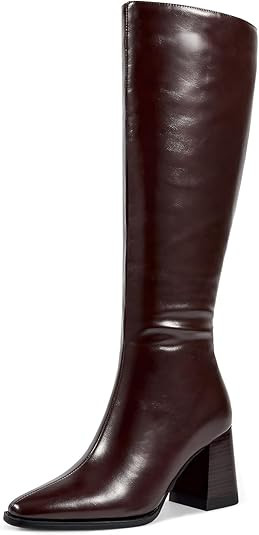 wetkiss Knee High Boots for Women, Chunky Boots with Side Zipper, Stretch Slit, Almond Toe, Stack... | Amazon (US)