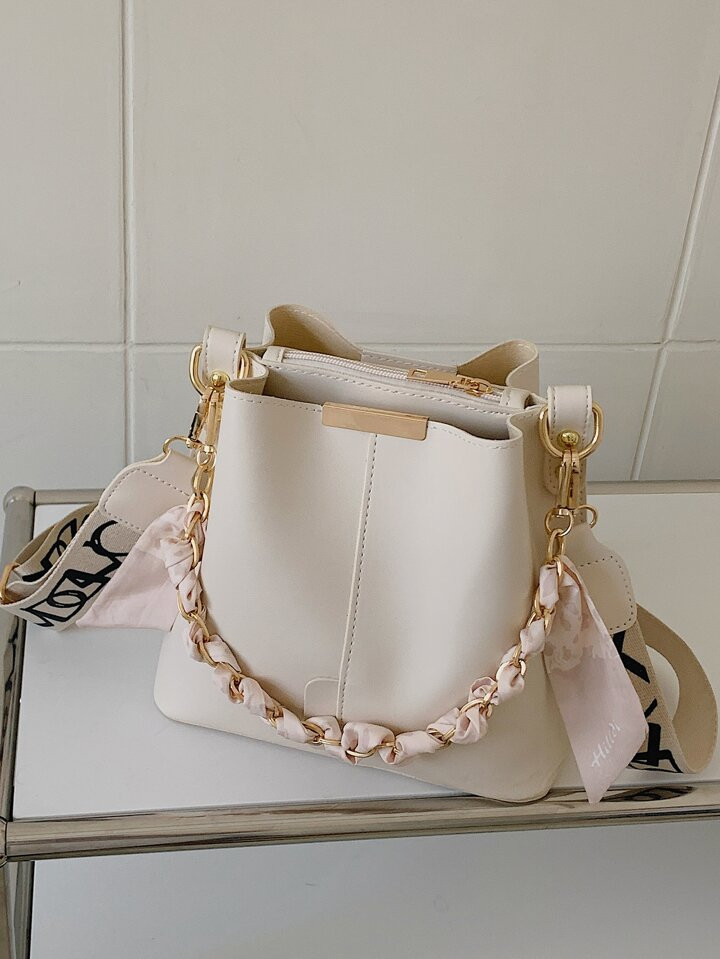 Bow Decor Skinny Scarf Decor Bucket Bag Elegant | SHEIN