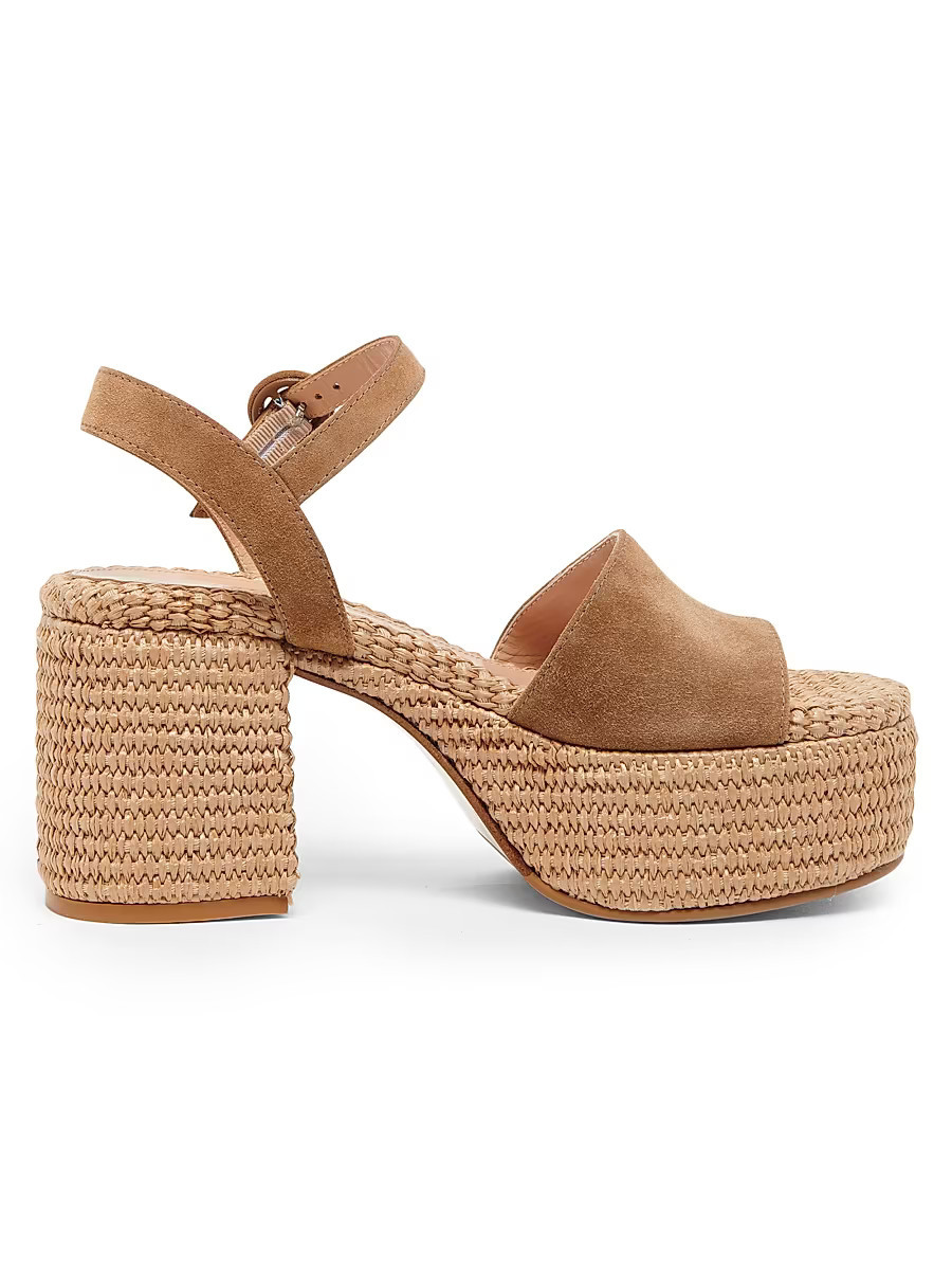 Women's Carol Marbella Suede & Raffia Platform Sandals - Camel Natural - Size 8.5 | Saks Fifth Avenue