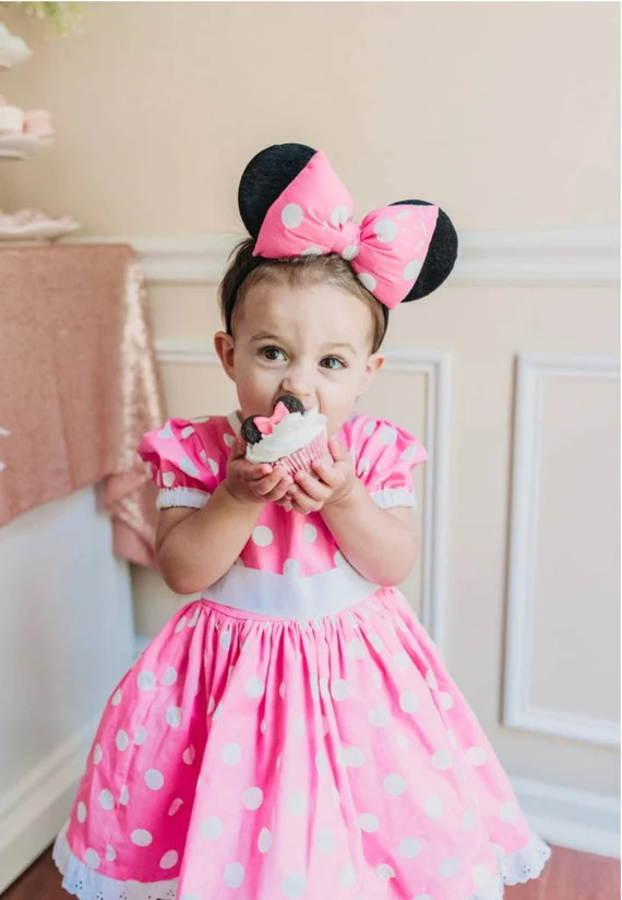 Read the full title
    100% Cotton Red and White or Pink and White Polka Dot Minnie Mouse Dress ... | Etsy (US)