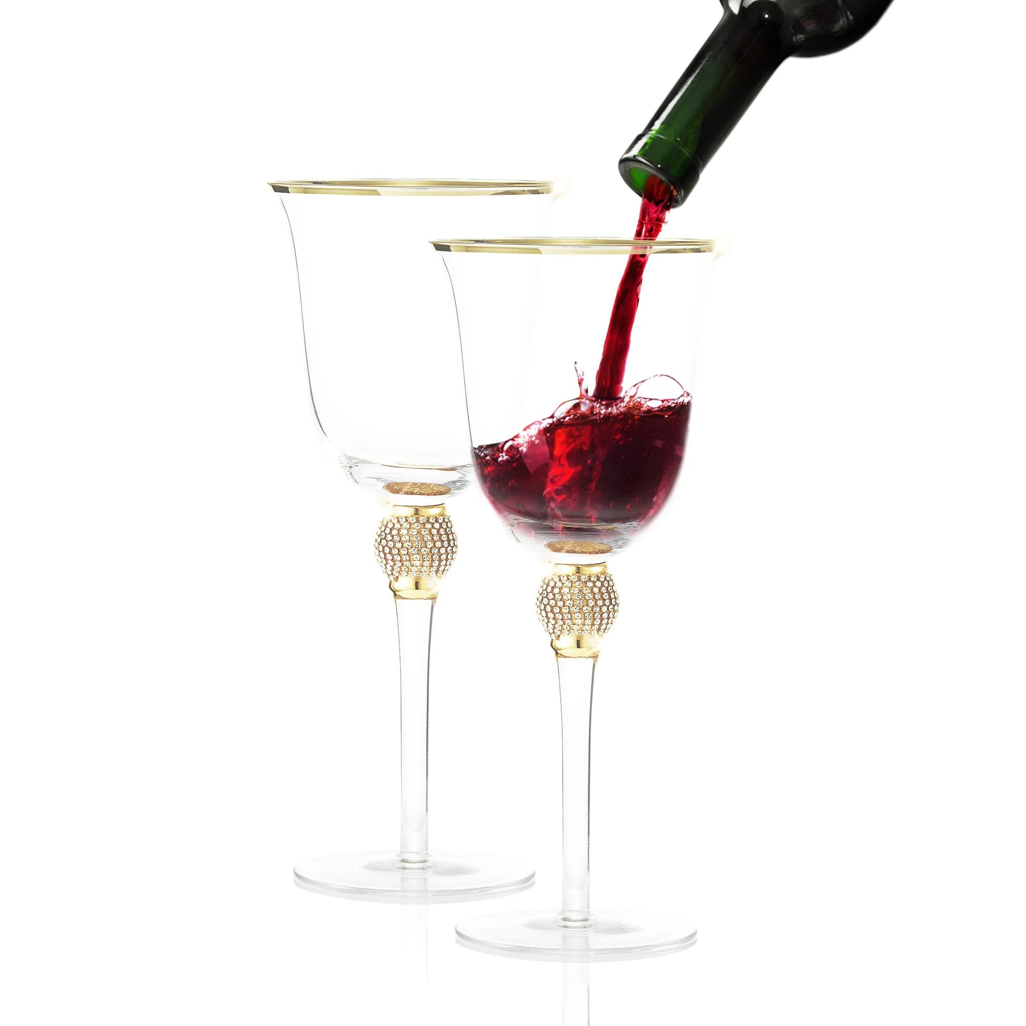 Berkware Set of 2 Gold tone Wine Glasses - Luxurious Rose and White Wine Glass with Dazzling Rhin... | Walmart (US)