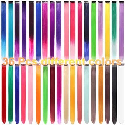 36PCS Colored Clip in Hair Extensions 22" Colorful Hair Extensions for Kids Rainbow Hair Extensio... | Amazon (US)