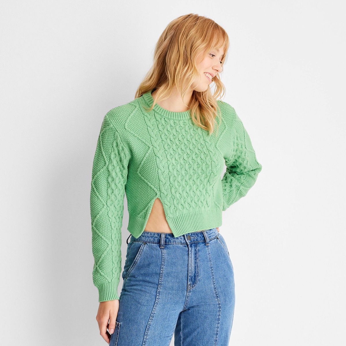 Women's Cropped Cable Knit Crewneck Sweater - Future Collective™ with Reese Blutstein | Target