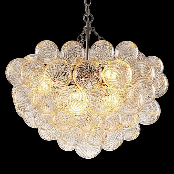 Bubble Ball Glass Chandelier Brushed Nickel Clear Blown Glass Chandeliers 24" Dia Cluster Pendant... | Amazon (US)